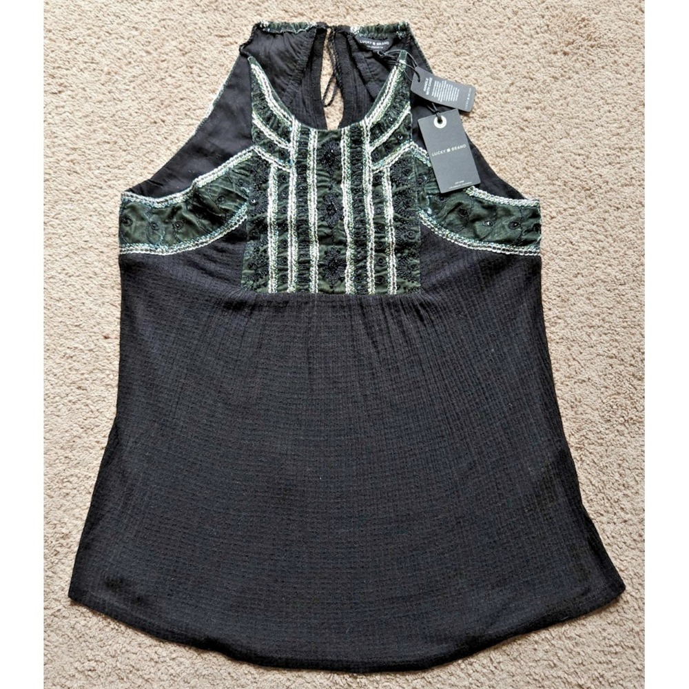 NWT S Black/Green Velvet Beaded Embroidered Halter Whimsigoth Fairy Festival Y2K